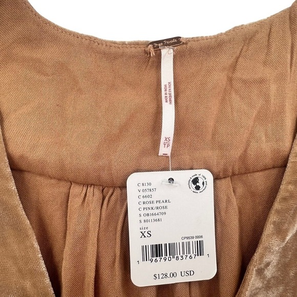 Free People Estella Long Sleeve Velvet Mini Dress Rose Pearl XS NWT - Picture 5 of 16